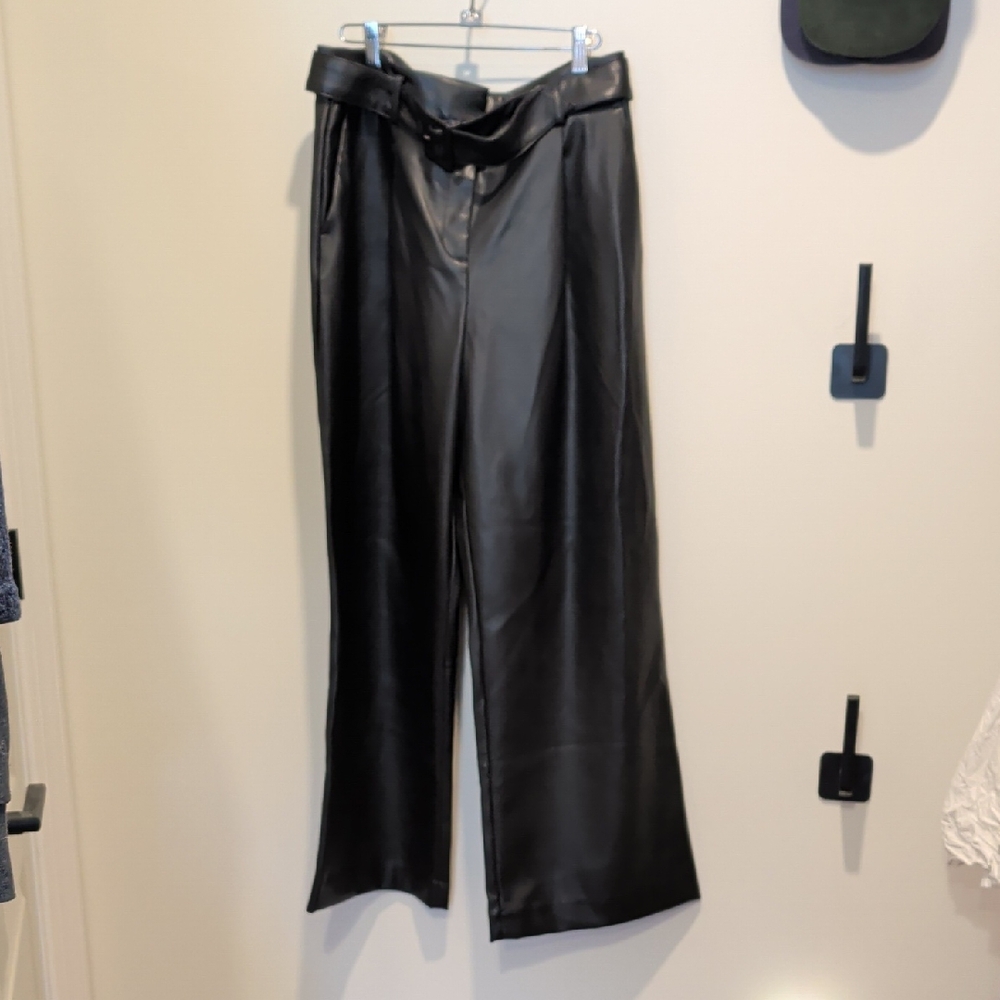LOFT Black Wide-Leg Faux Leather Trousers